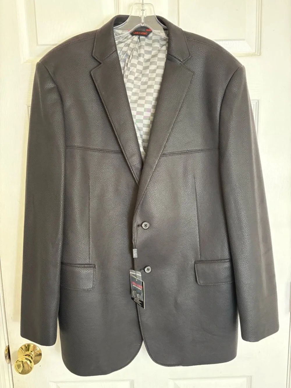 Linea Uomo Soft Black Vegan Leather Blazer Mens 48 Sports Coat Luxury 48R L / XL